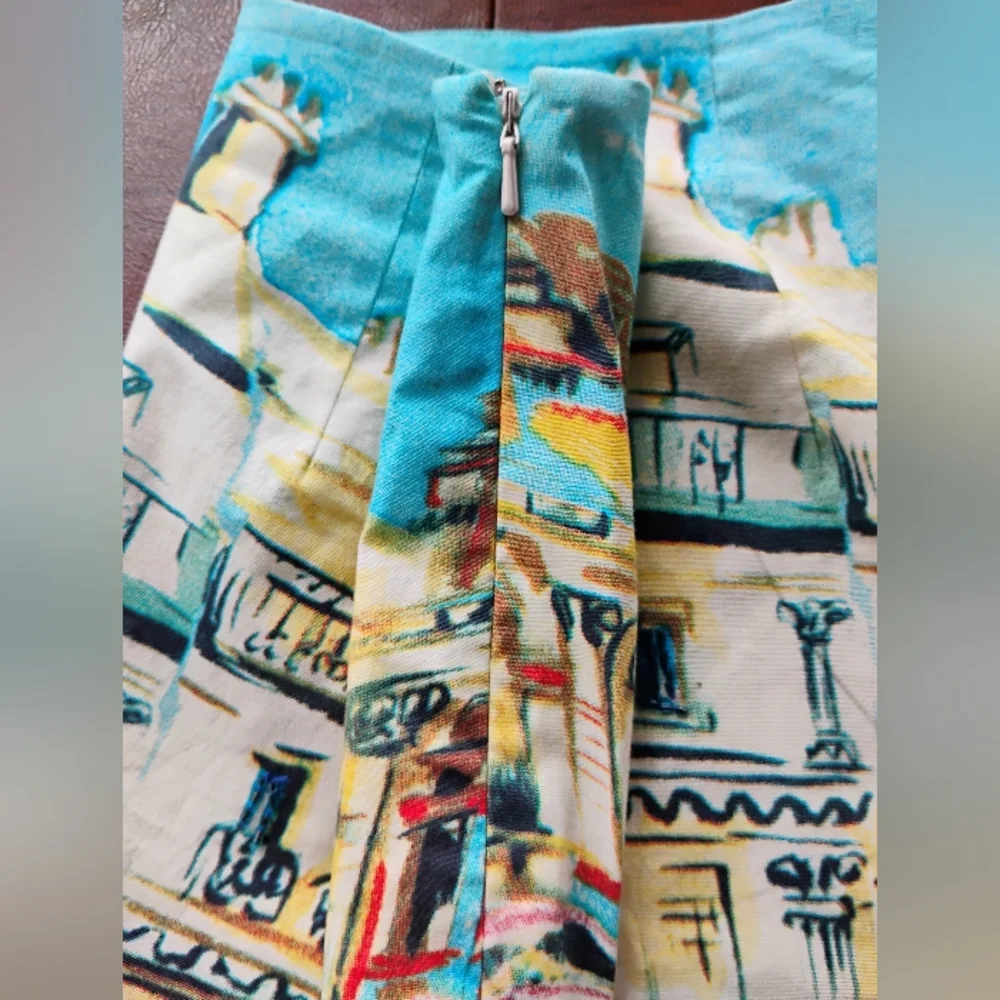 Silk Club Collection Cityscape Pencil Skirt in Turquoise Sz 6 - Picture 6 of 6